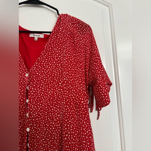 Madewell 100% Silk Floral Print Red Mini Dress Park Picnic size 8 retro boho - Picture 8 of 12